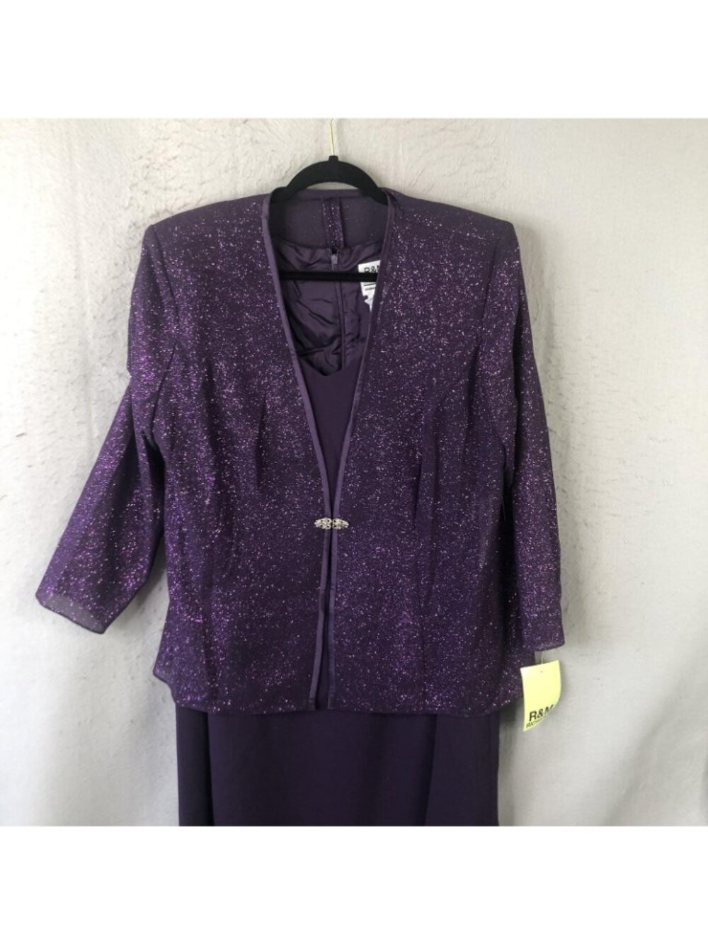 R&M Richards Dress Womens 18W Purple Glitter Jacket 2 Piece Formal Gown Set - Picture 10 of 16